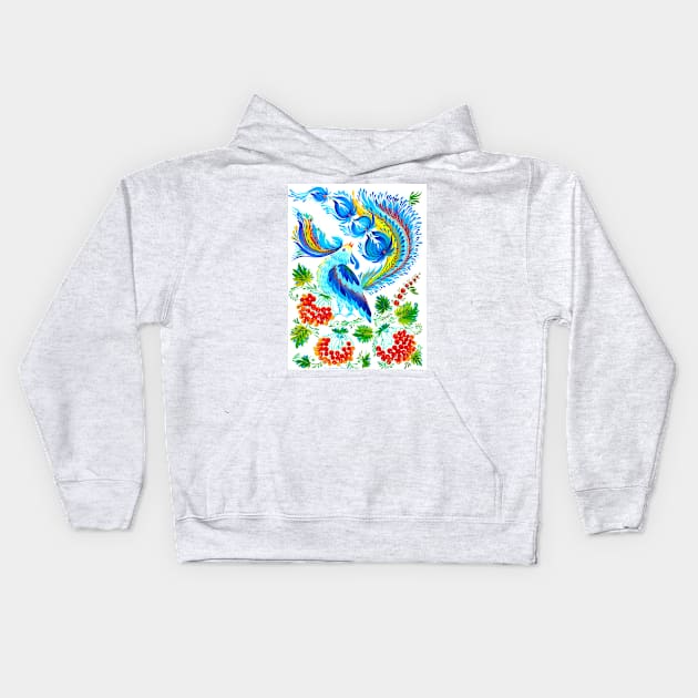 Fairy Rooster Watercolor Painting Kids Hoodie by SvitlanaProuty